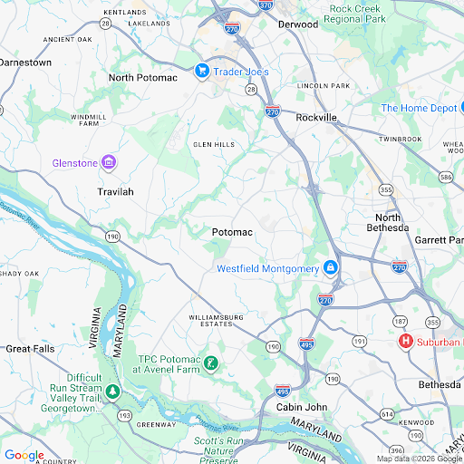 Map coverage of Potomac, Maryland